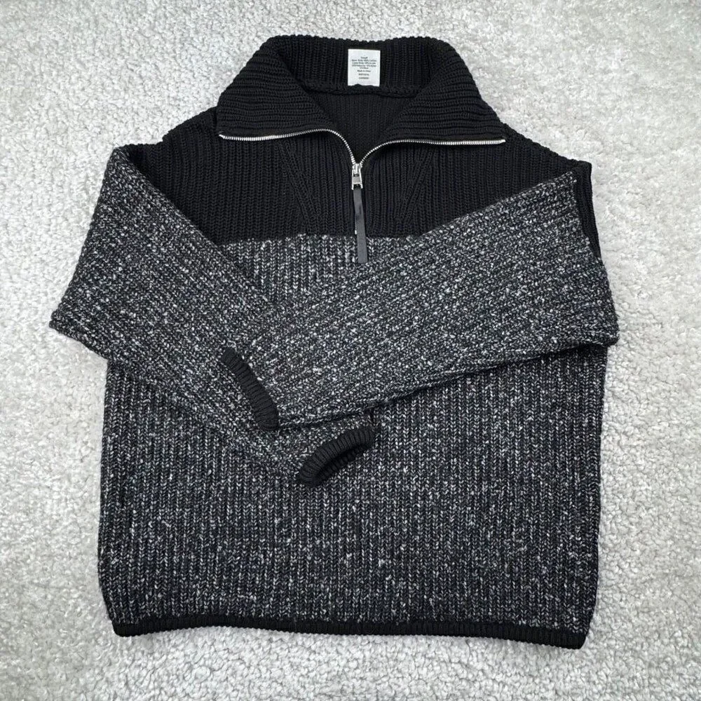 Varley Willard Half Zip Knit Colorblock Pullover Sweater Black